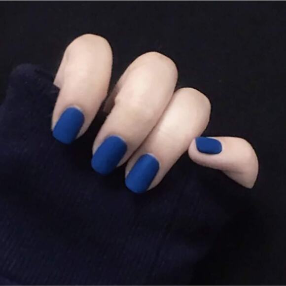 Blue Square Press on Nails, Short Fake Acrylic - False Nails for Women 24Pcs - Picture 7 of 10